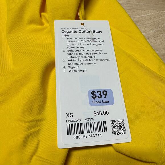 Lululemon Organic Cotton Baby Tee Yellow Women's Size XS New With Tags - Picture 6 of 8